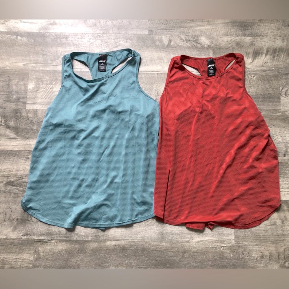 Avia Aqua Blue and Red Stripes Sleeveless Athletic Workout Tank Tops